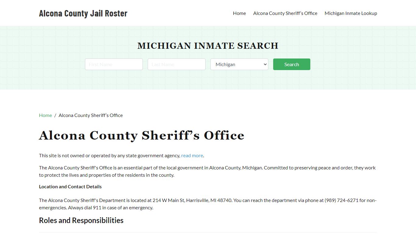 Alcona County Sheriff Office, MI, Arrest Warrants Search